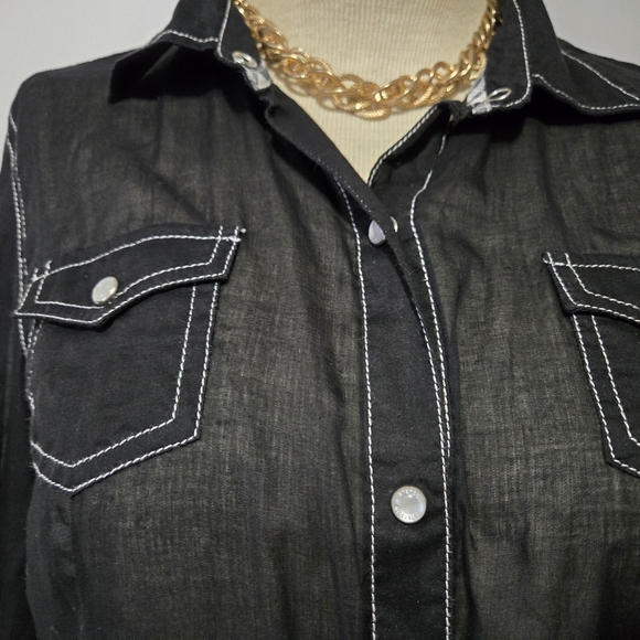 Stetson Sheer Black Shirt with White Stitching. Size Small - Picture 3 of 10